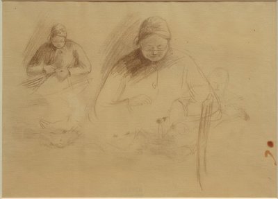 Three Studies of an Old Woman Embroidering by Alfred Sisley